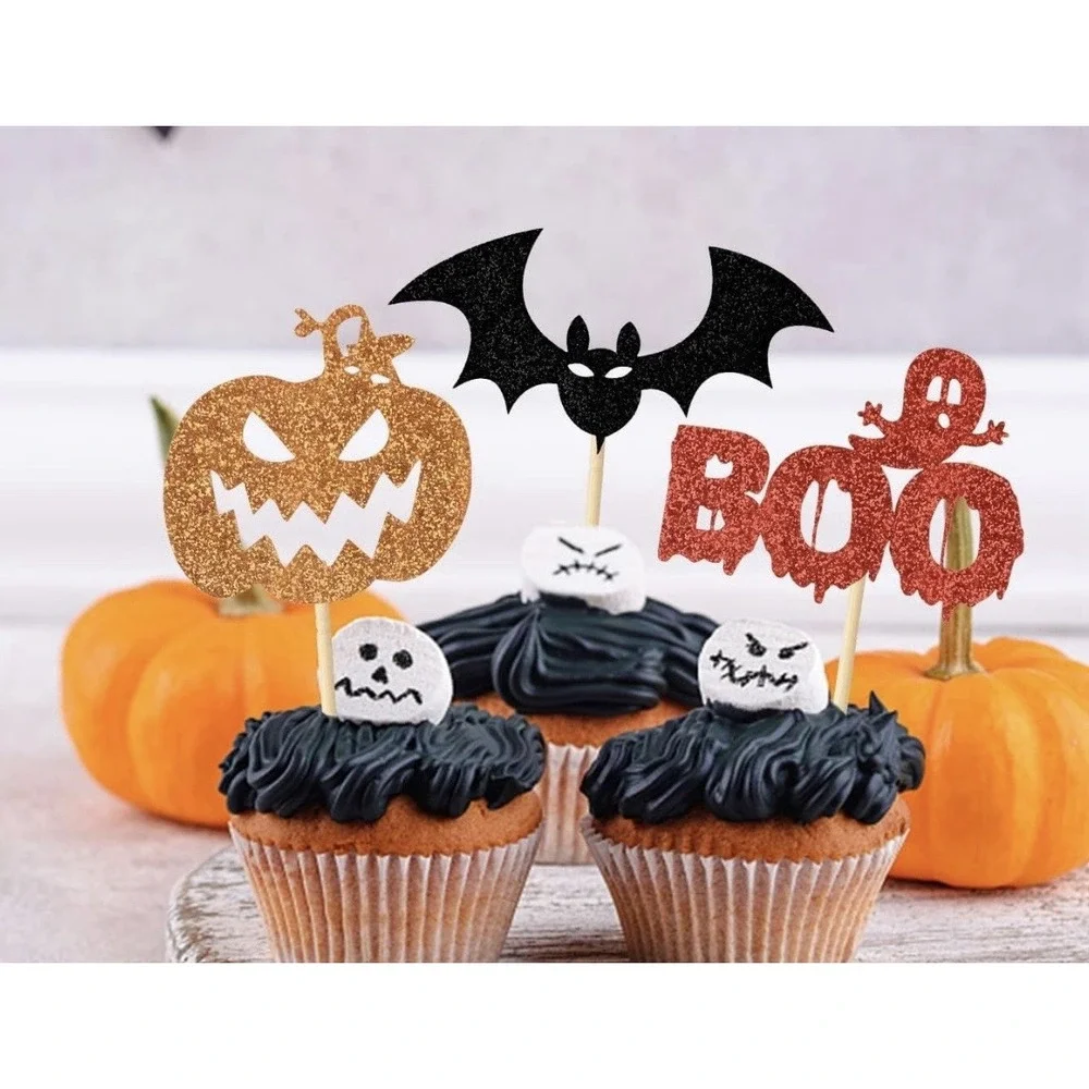 36 pcs Halloween Ghost Boo Glitter Cupcake Muffin Toppers Halloween Party New